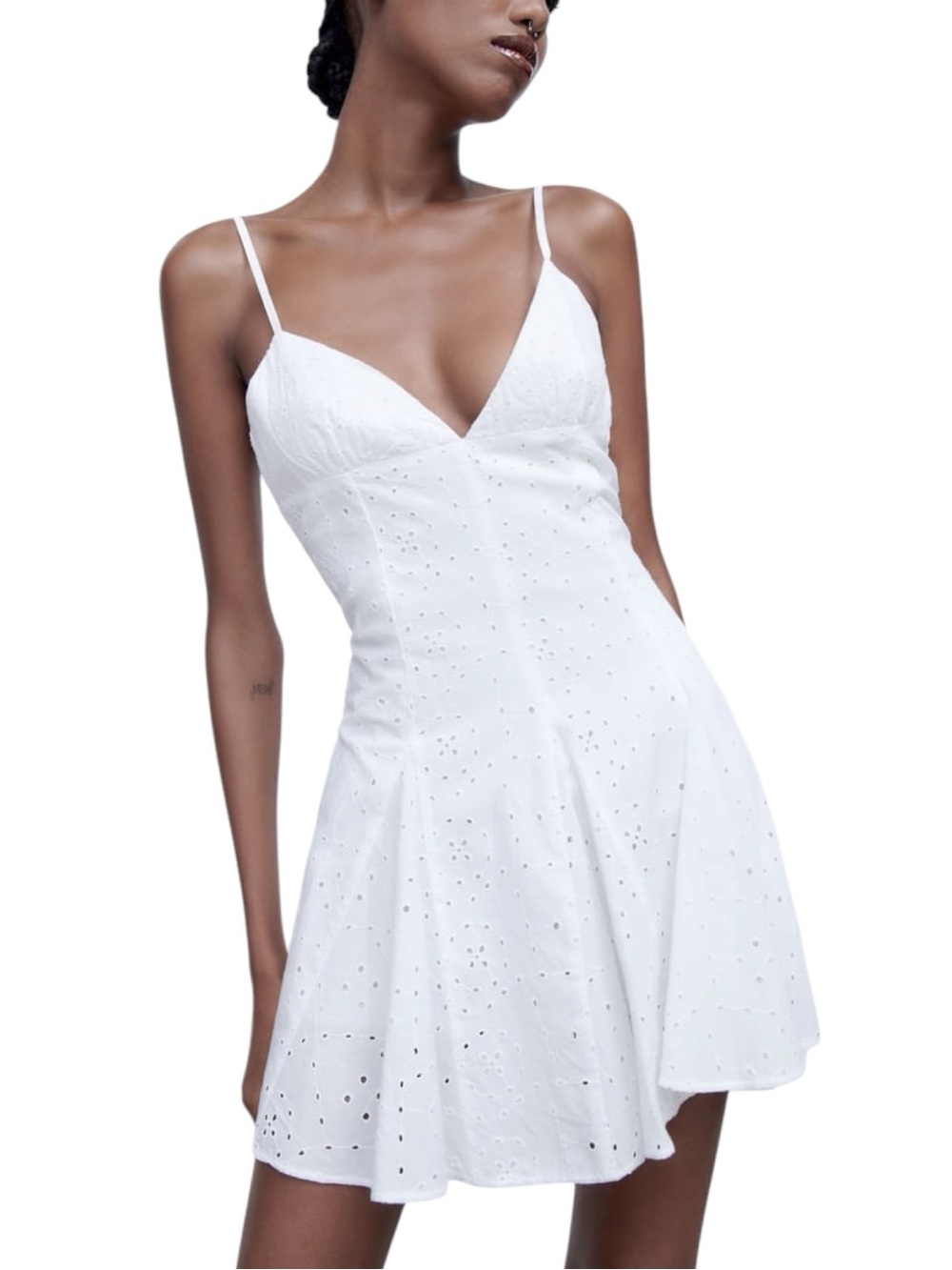 Zara White Cotton Eyelet Mini Dress (XXS/XS)